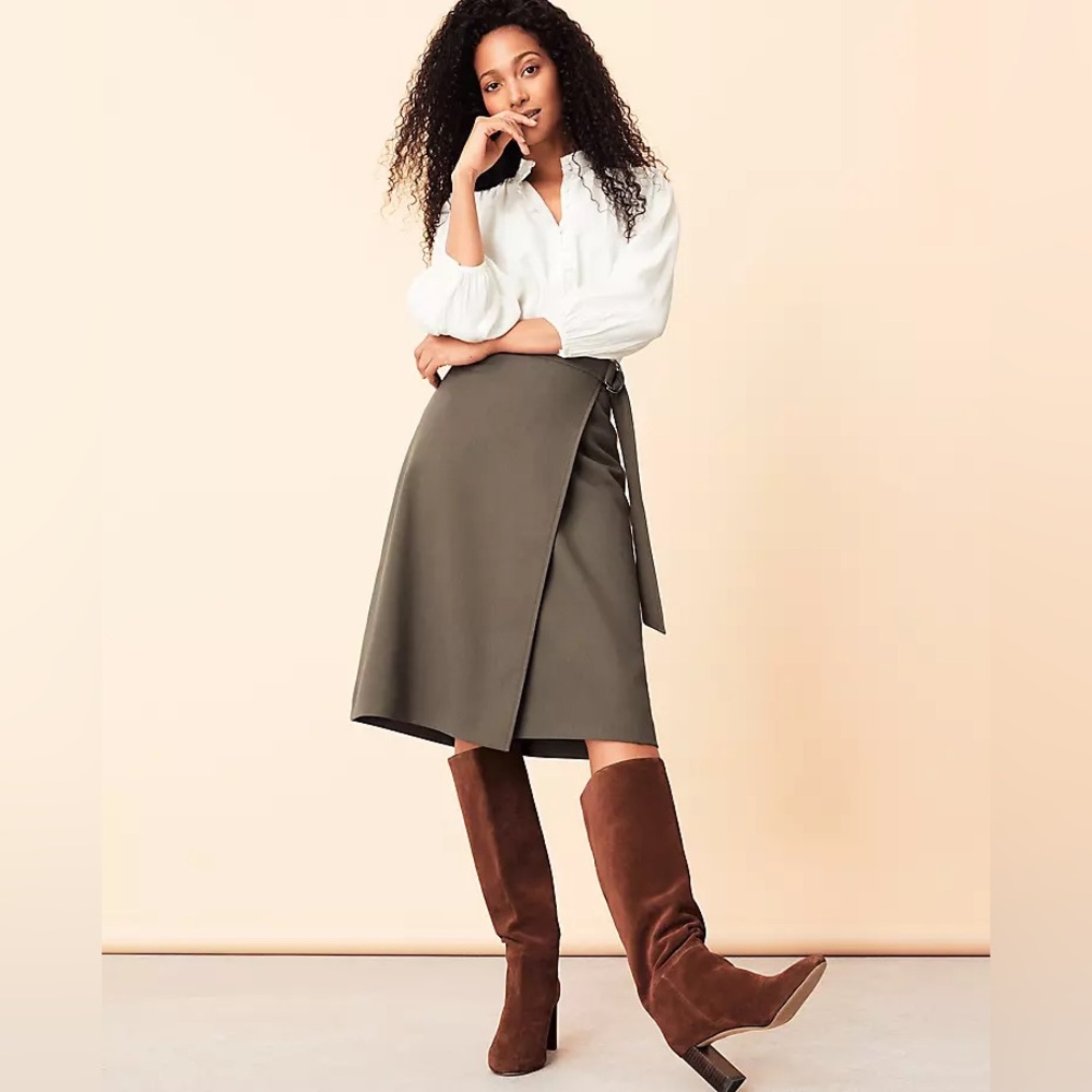 Ann Taylor Olive Green Belted Wrap Skirt